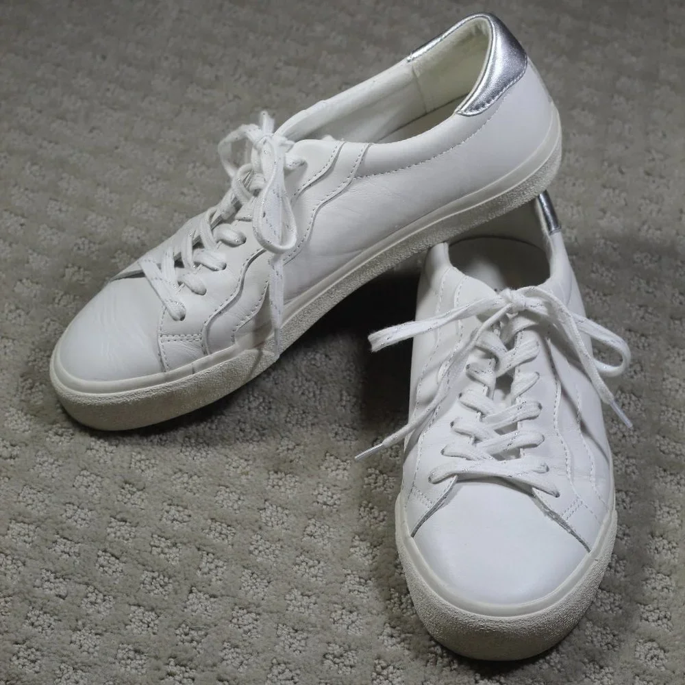 Madewell Women's Size 10 Sidewalk Wavy Low Top Sneakers White Leather Silver